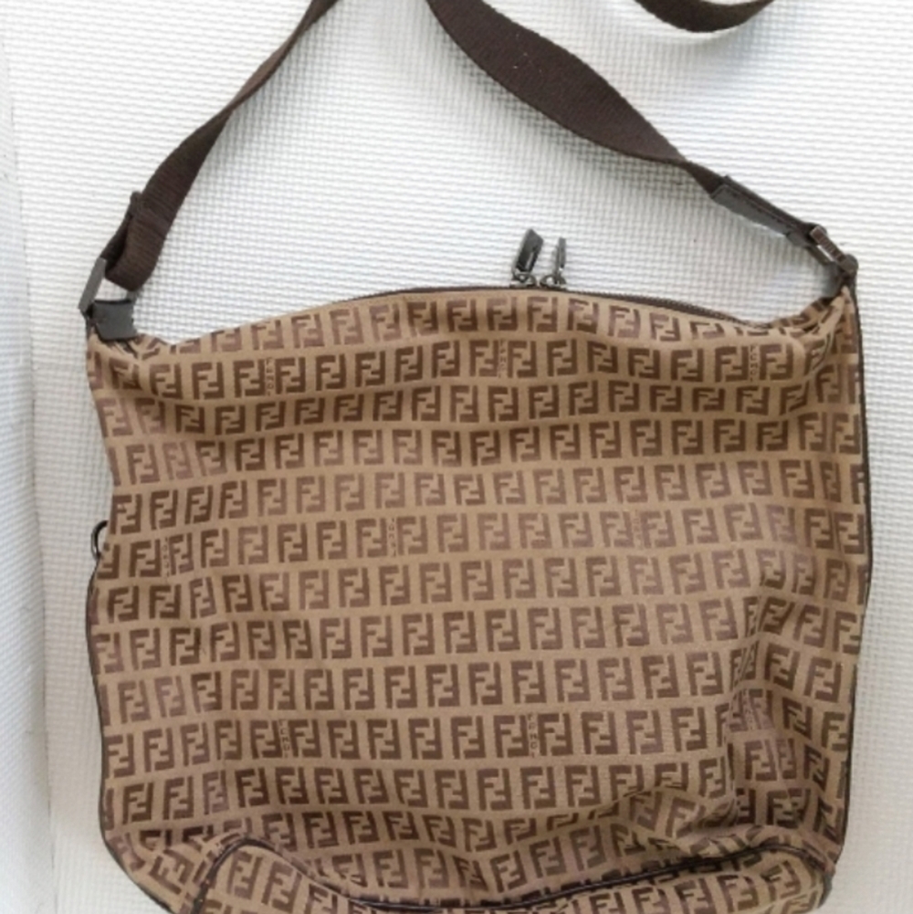 FENDI One Shoulder Tote Bag Zucchino Canvas Leather Used Authentic